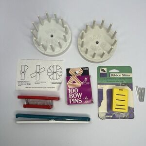 Vintage Pixie Bow Pins & Sell-O Craft Bow Maker Ribbon Shredder Craft Supply Lot